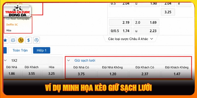 Ví dụ minh họa kèosạch lưới trận CD Real Tomayapo vs Delfin SC